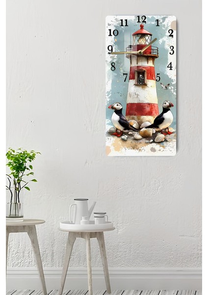 Deniz Feneri ve Deniz Kuşları Temalı Temperli Cam Tablo Saat – 30X60 cm | Hd Uv Baskı– CUSD156 indirimleri