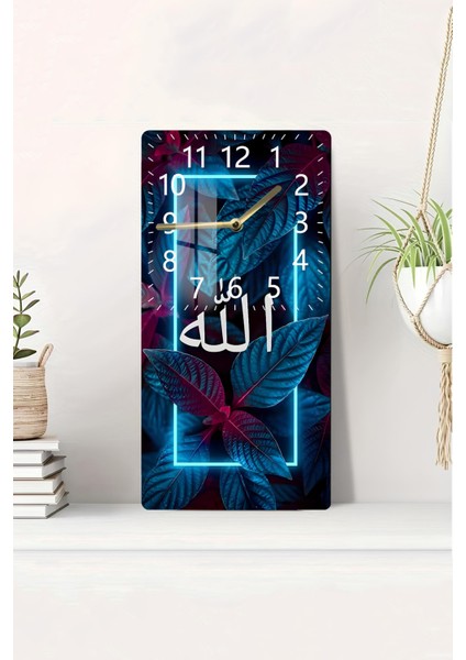 Allah Yazılı Neon Çerçeveli Temperli Cam Tablo Saat (30X60 Cm) – CUSD028