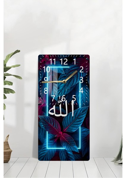 Allah Yazılı Neon Çerçeveli Temperli Cam Tablo Saat (30X60 Cm) – CUSD028 modelleri