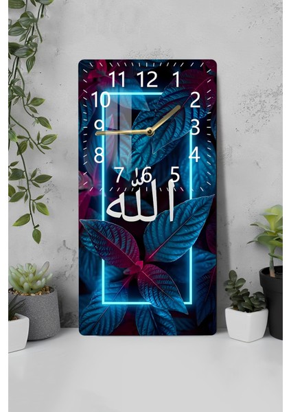 Allah Yazılı Neon Çerçeveli Temperli Cam Tablo Saat (30X60 Cm) – CUSD028