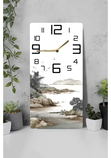 Doğa Manzaralı Temperli Cam Tablo Saat 30X60 cm | Hd Uv Baskı– CUSD199