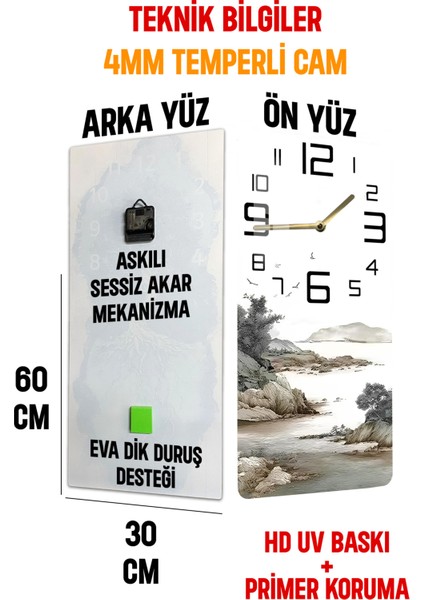 Doğa Manzaralı Temperli Cam Tablo Saat 30X60 cm | Hd Uv Baskı– CUSD199