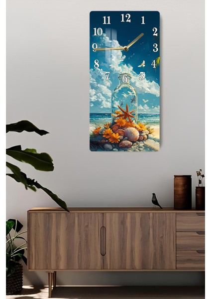 Deniz Kabuğu ve Yıldız Temalı Temperli Cam Duvar Saati – 30X60 cm Hd Uv Baskı– CUSD060 fiyatları