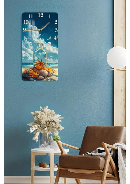 Deniz Kabuğu ve Yıldız Temalı Temperli Cam Duvar Saati – 30X60 cm Hd Uv Baskı– CUSD060 fırsatları