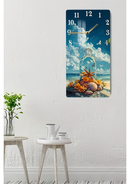 Deniz Kabuğu ve Yıldız Temalı Temperli Cam Duvar Saati – 30X60 cm Hd Uv Baskı– CUSD060 indirimleri