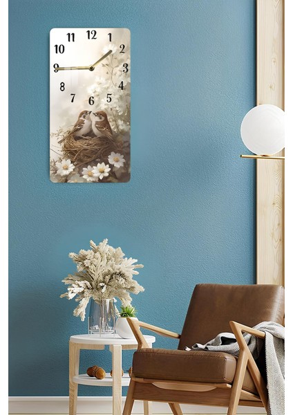 Temperli Cam Tablo Saat – Kuş Yuvası ve Çiçek Desenli Romantik Tasarım (30X60CM)– Uv Baskı– CUSD102 fırsatları