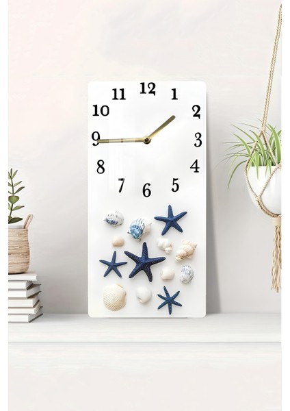 Deniz Yıldızlı ve Kabuklu Temperli Cam Tablo Saat – 33X33 cm | Hd Uv Baskı– CUSD082