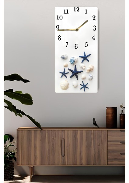 Deniz Yıldızlı ve Kabuklu Temperli Cam Tablo Saat – 33X33 cm | Hd Uv Baskı– CUSD082 fiyatları