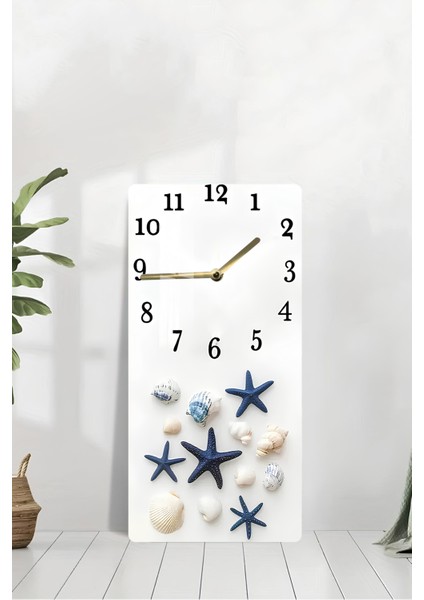 Deniz Yıldızlı ve Kabuklu Temperli Cam Tablo Saat – 33X33 cm | Hd Uv Baskı– CUSD082 modelleri