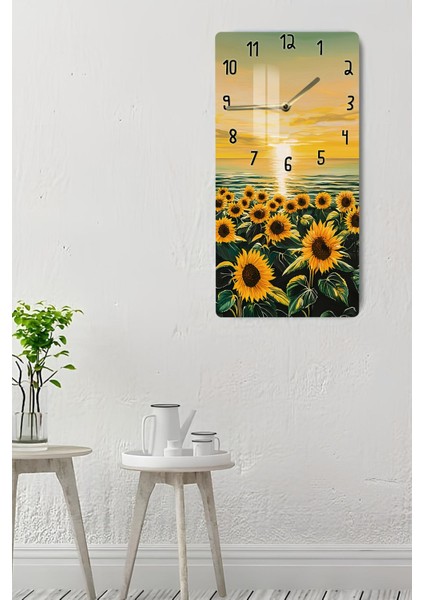 Günebakan Çiçekleri Manzaralı Temperli Cam Tablo Saat – 30X60 cm Uv Baskı – CUSD013 indirimleri