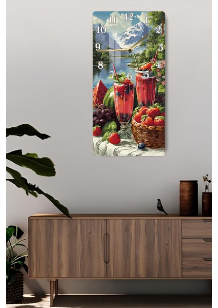 Dağ Manzaralı Meyve ve Içecek Temalı Temperli Cam Duvar Saati – 30X60 cm Uv Baskı– CUSD052 fiyatları