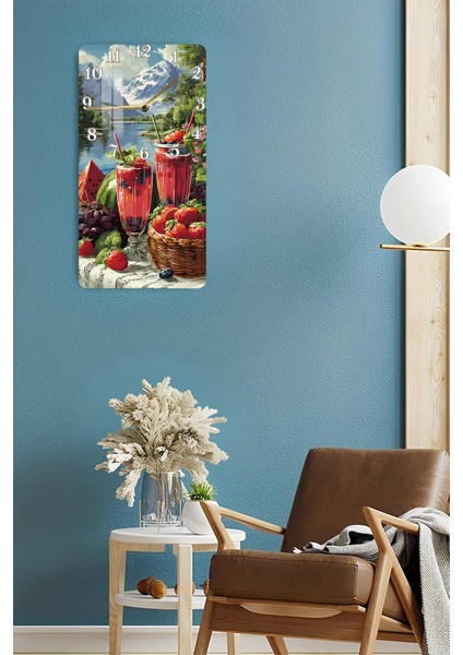Dağ Manzaralı Meyve ve Içecek Temalı Temperli Cam Duvar Saati – 30X60 cm Uv Baskı– CUSD052 fırsatları