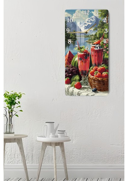 Dağ Manzaralı Meyve ve Içecek Temalı Temperli Cam Duvar Saati – 30X60 cm Uv Baskı– CUSD052 indirimleri