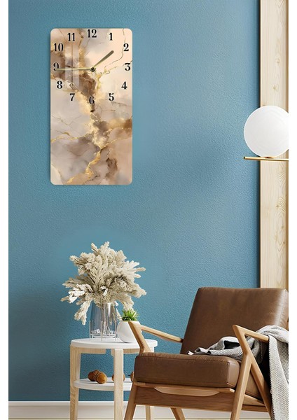 Bej ve Altın Damar Desenli Temperli Cam Tablo Saat – 30×60 cm Hd Uv Baskı– CUSD204 fırsatları