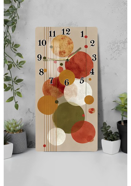 Temperli Cam Tablo Saat – Retro Geometrik Daire Desenli Modern Tasarım (30X60 Cm)– Uv Baskı– CUSD110