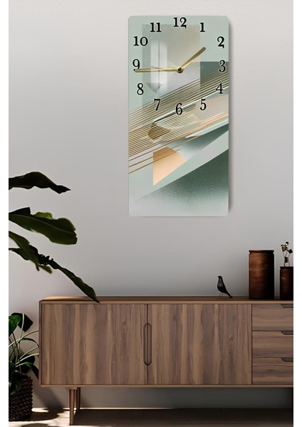 Temperli Cam Tablo Saat – Yeşil ve Altın Çizgili Geometrik Tasarım (33×33 Cm)– Uv Baskı– CUSD104 fiyatları