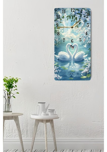 Aşkın ve Zarafetin Simgesi Kuğu Temalı Temperli Cam Tablo Saat – 30X60 cm | Hd Uv Baskı– CUSD154 indirimleri