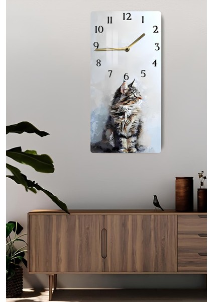 Kedi Temalı Temperli Cam Tablo Saat – 30×60 Cm– Uv Baskı– CUSD137 fiyatları