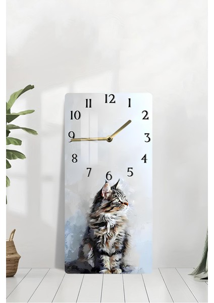 Kedi Temalı Temperli Cam Tablo Saat – 30×60 Cm– Uv Baskı– CUSD137 modelleri