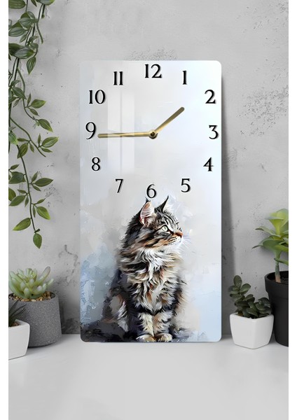 Kedi Temalı Temperli Cam Tablo Saat – 30×60 Cm– Uv Baskı– CUSD137