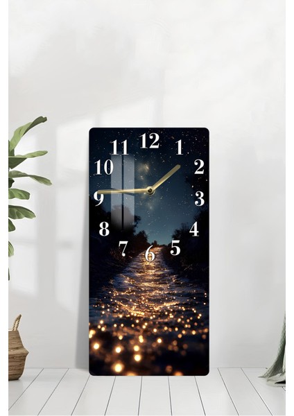 Yıldızlı Gece Işıltılı Yol Temalı Temperli Cam Tablo Saat – 30×60 Cm– Uv Baskı– CUSD144 modelleri