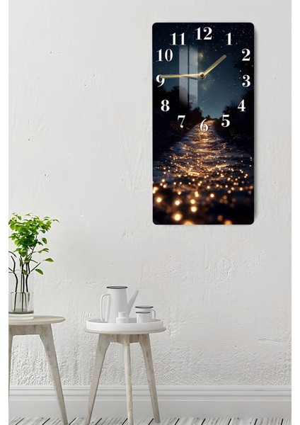 Yıldızlı Gece Işıltılı Yol Temalı Temperli Cam Tablo Saat – 30×60 Cm– Uv Baskı– CUSD144 indirimleri