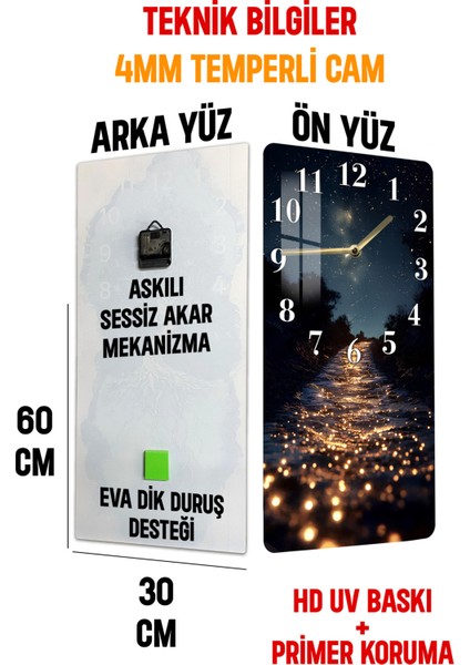 Yıldızlı Gece Işıltılı Yol Temalı Temperli Cam Tablo Saat – 30×60 Cm– Uv Baskı– CUSD144