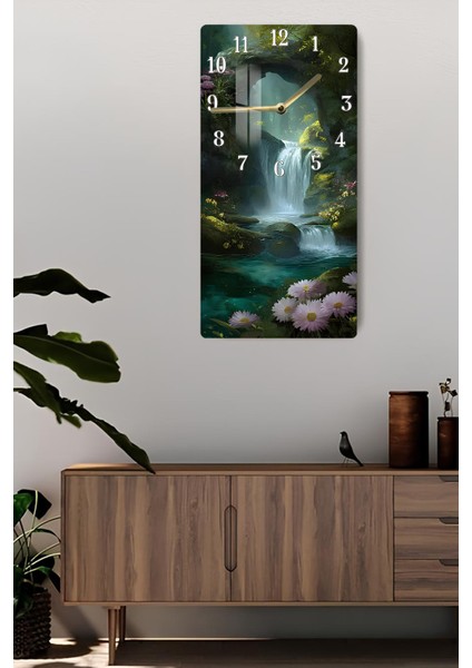Şelale ve Doğa Manzaralı Temperli Cam Tablo Saat – 30×60 Cm– Uv Baskı– CUSD134 fiyatları
