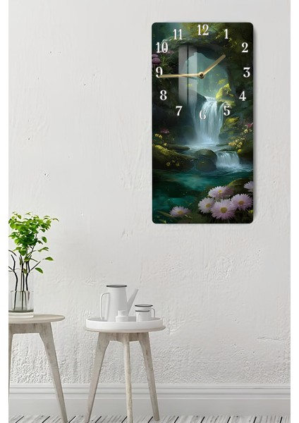 Şelale ve Doğa Manzaralı Temperli Cam Tablo Saat – 30×60 Cm– Uv Baskı– CUSD134 indirimleri