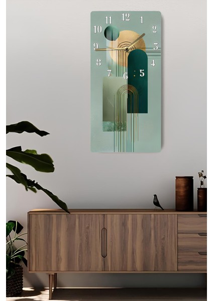 Temperli Cam Tablo Saat – Yeşil & Altın Geometrik Desenli Tasarım (33×33 Cm)– Uv Baskı– CUSD098 fiyatları