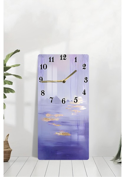 Temperli Cam Tablo Saat – Lavanta Gökyüzü ve Altın Işık Deseni (33×33 Cm) Uv Baskı– CUSD093 modelleri