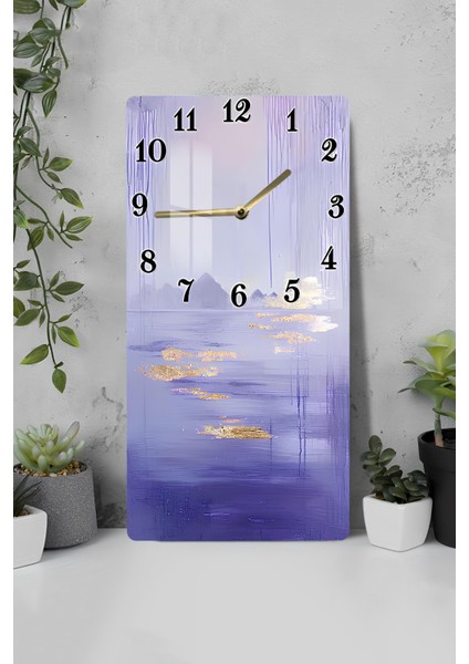 Temperli Cam Tablo Saat – Lavanta Gökyüzü ve Altın Işık Deseni (33×33 Cm) Uv Baskı– CUSD093