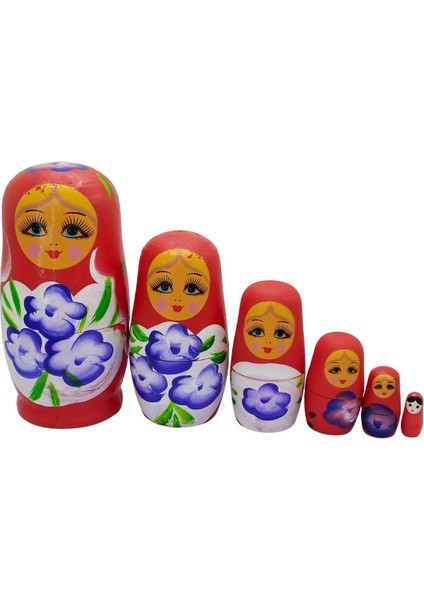 Ahşap Matruşka Bebek Altılı Set Kırmızı