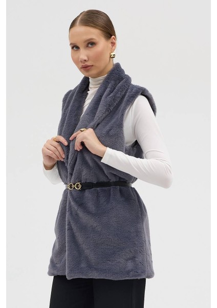 Kadın Suni Dokulu Kemerli Astarlı Yelek modelleri