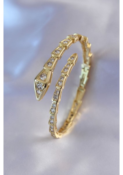 Vıp Seri Yılan Model Gold Renk Kadın Kelepçe Bileklik - Lisinya