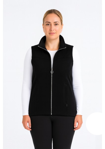 Kadın Catia Bol ve Rahat Kesim Üç Iplik Şardonsuz Pamuk Sweat Yelek Siyah