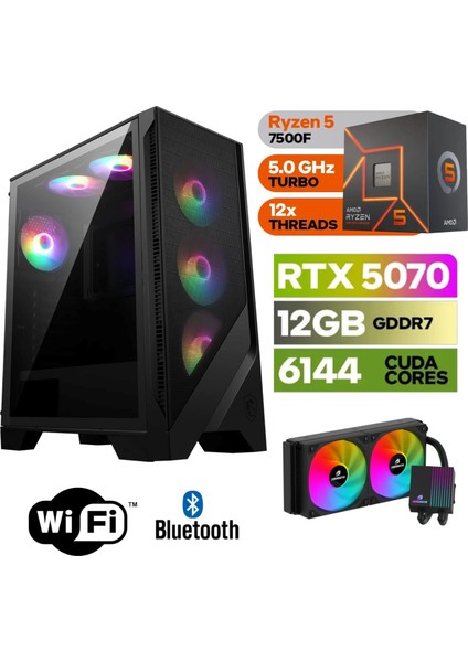 Şafak-Gaming Pc Ddr5-Rtx 5070 12GB -Ryzen 5 7500F – 64 GB Ddr5 Ram – 1 Tb M.2 SSD 5000 4000 – 240MM Sıvı Sogutma -Windows 11 Pro