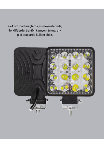 16 LED Off-Road Çalışma Lambası – Alüminyum Gövde, Suya ve Darbeye Dayanıklı, 12/24V modelleri