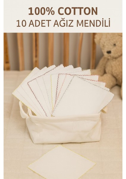 Pamuklu 10'lu Kız Bebek Ağız Mendili 20X20