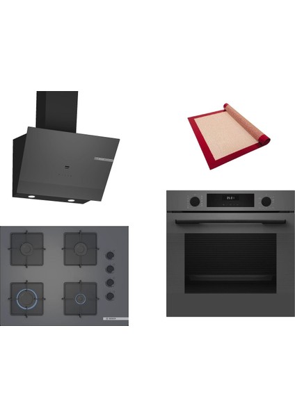 Gri 3 Lü Ankastre Set 469 ( HUA717BN0T - POP7C9P30O - DWK67PJ70T ) 67CM Ocak - Buhar Destekli - Pişirme Matı ile