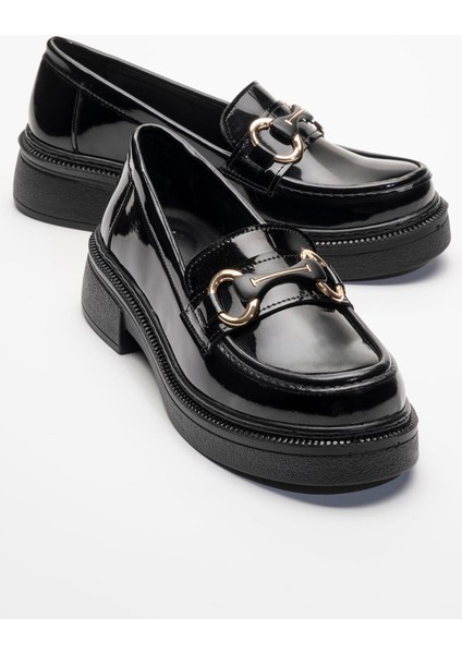 Kadın Siyah Rugan Klasik Ayakkabı Kadın Rugan Loafer Kadın Günlük Ayakkabı Casual Ayakkabı
