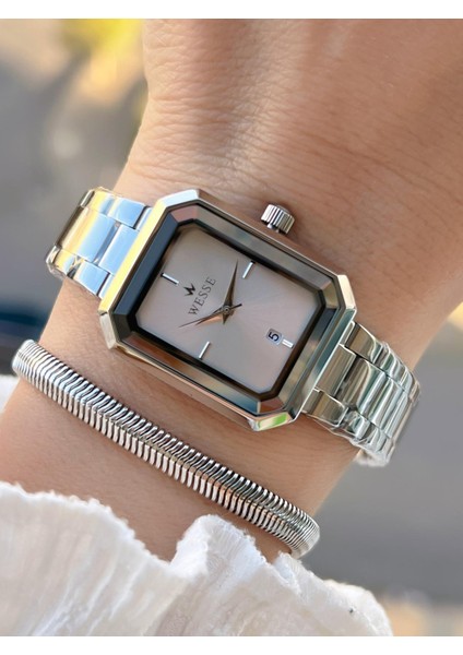 2 Yıl Garantili Çelik Kordon 3 Atm Suya Dayanıklı Kadın Kol Saati+Bileklik BYW.115402.2