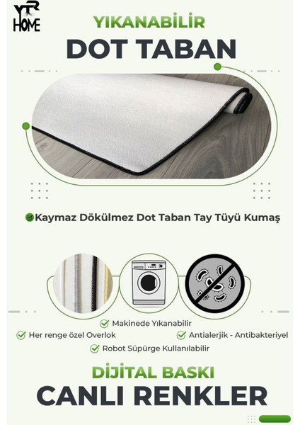 Beyaz Yıkanabilir Kaymaz Taban Dekoratif Salon ve Mutfak Halısı Yolluk modelleri