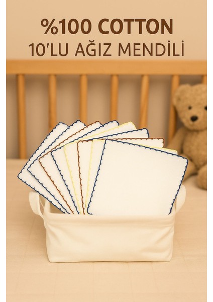 Pamuklu 10'lu Erkek Bebek Ağız Mendili 20X20