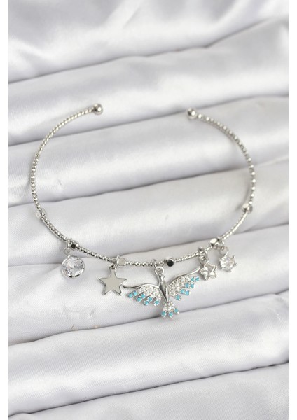 Anka Kuşu Charmlı Gümüş Renk Pirinç Kadın Bileklik