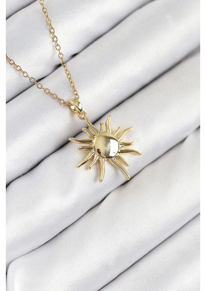 Bfs 316L Çelik Güneş Model Gold Renk Kadın Kolye