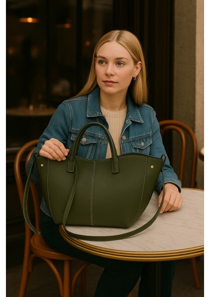 Kadın Şık Omuz ve El Çantası - Çok Lüks Deri Görünümlü Tote Çanta