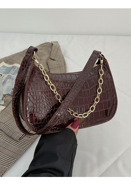 Şık Timsah Kabartmalı Zincir Koltuk Altı Omuz Çantası fiyatları