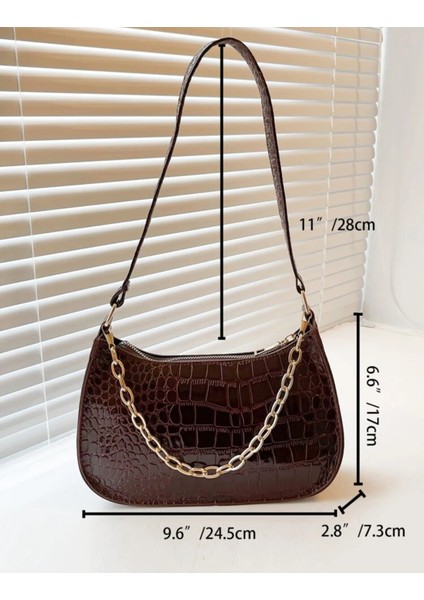 Şık Timsah Kabartmalı Zincir Koltuk Altı Omuz Çantası modelleri