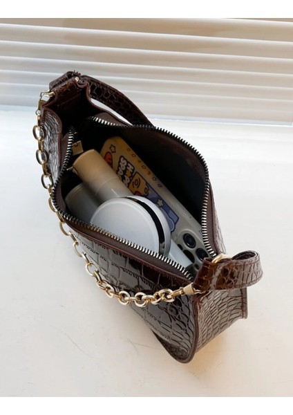 Şık Timsah Kabartmalı Zincir Koltuk Altı Omuz Çantası fırsatları